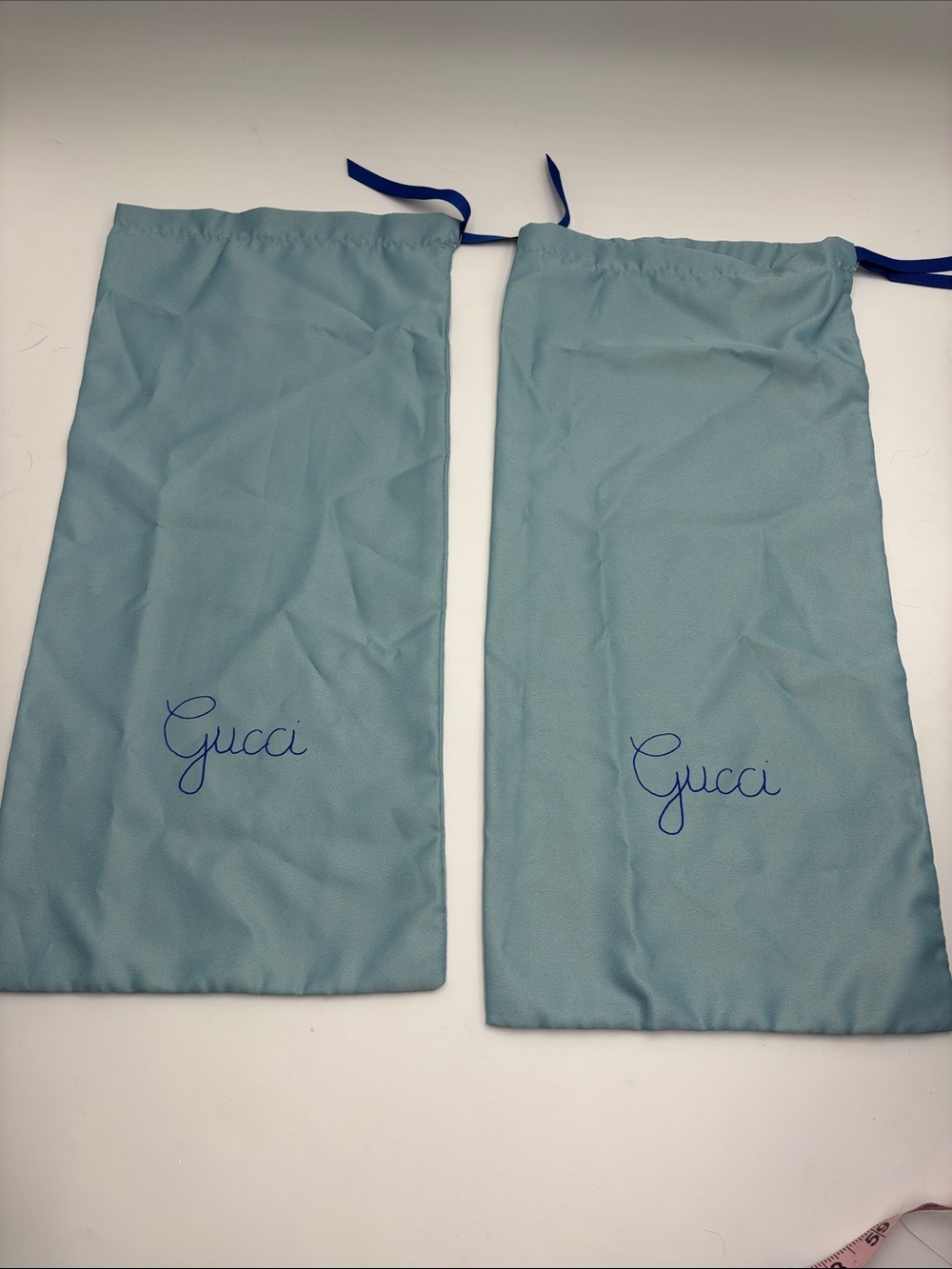 Gucci Light Blue Drawstring Dust Bags with Blue Logo - Pair